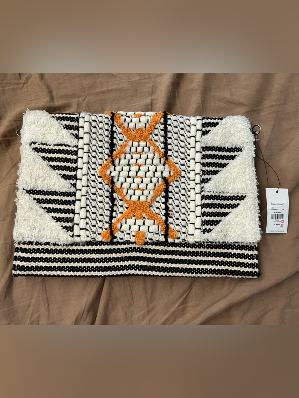 Francesca's Collections Black, White & Mustard/Orange Woven Clutch